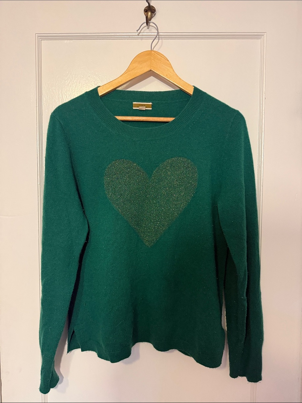 J. Crew 100% Cashmere Lightweight Emerald Green Heart Sweater